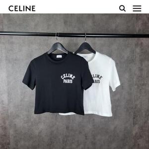 셀린느 파리 엠보로고 크롭 티셔츠 여성용 [H2552]  A4